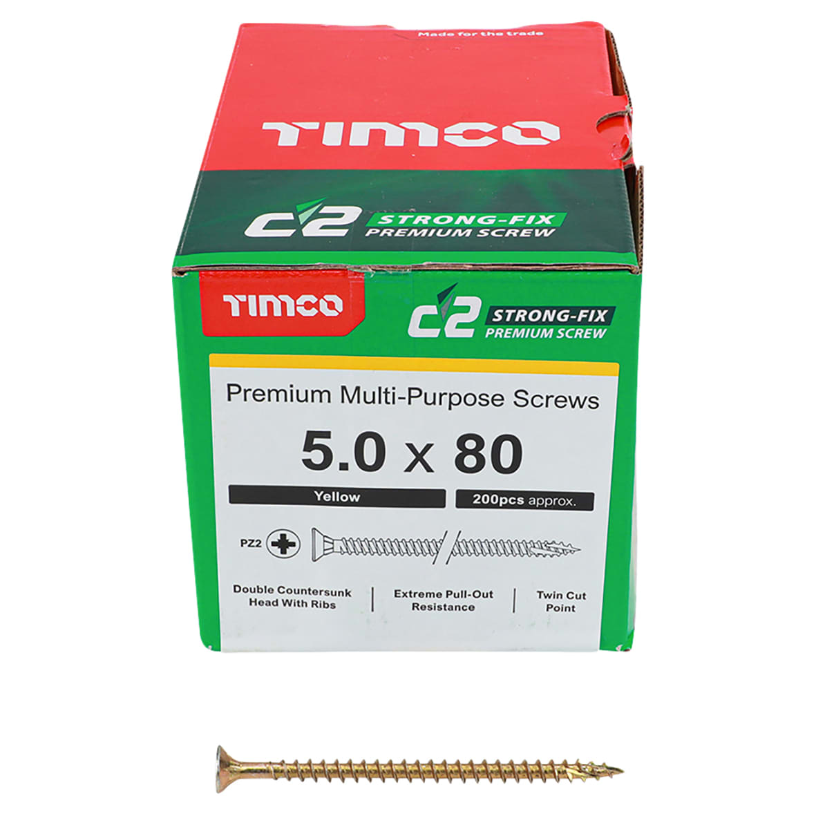 C2 Strong-Fix Pozi Double Countersunk Wood Screws - 5.0 x 80mm - Yellow Zinc - Pack of 200