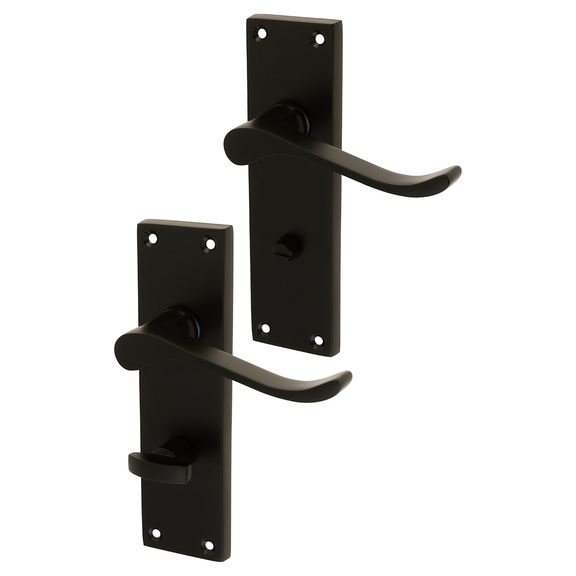Matt Black Budget Scroll Bathroom Door Handles - Mia Range - 153 x 42mm