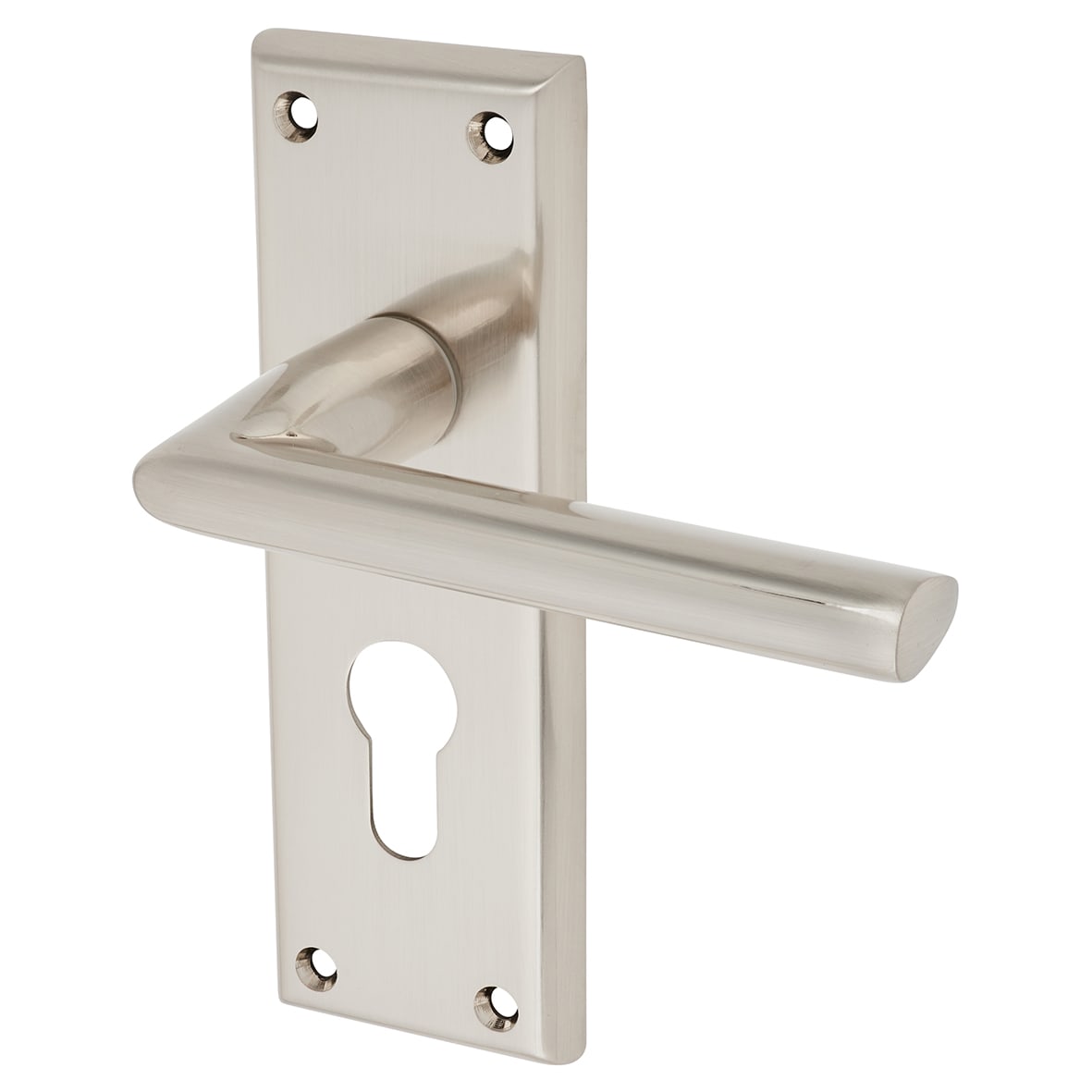 Brass Satin Nickel Euro Lock Door Handles - Dieci Range - 150 x 50mm