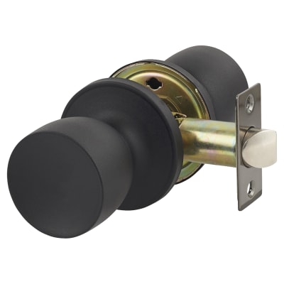 Matt Black Hotel Passage Mortice Door Knobset - 60mm Rose Diameter