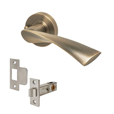 Antique Brass Privacy Door Handles on Round Rose - Flex Range
