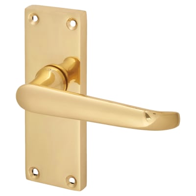 Polished Brass Victorian Straight Latch Door Handles - Short Plate - 118 x 42mm