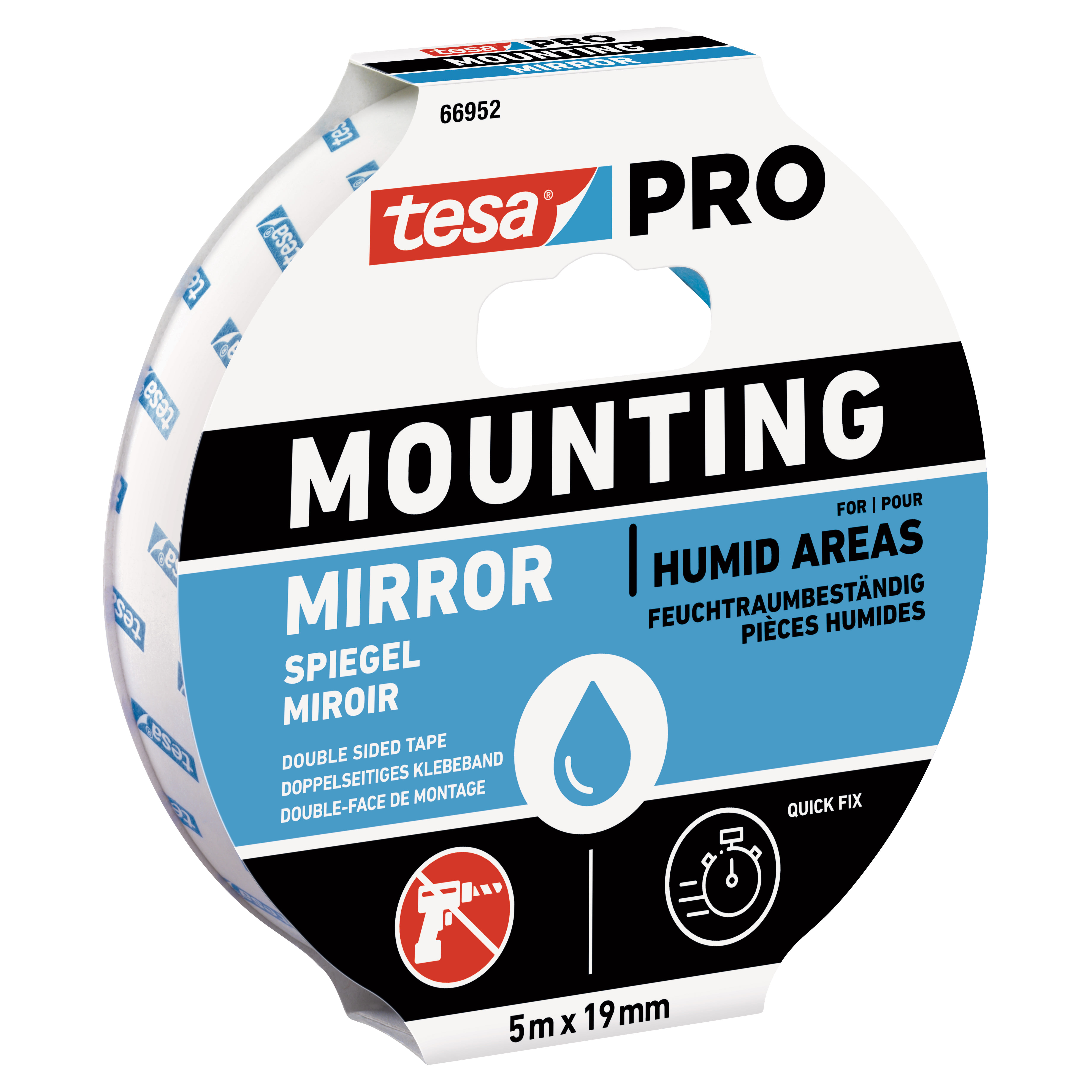 PRO 66952 Double Sided Mirror Mounting Tape for Humid Areas - 19mm x 5m - White