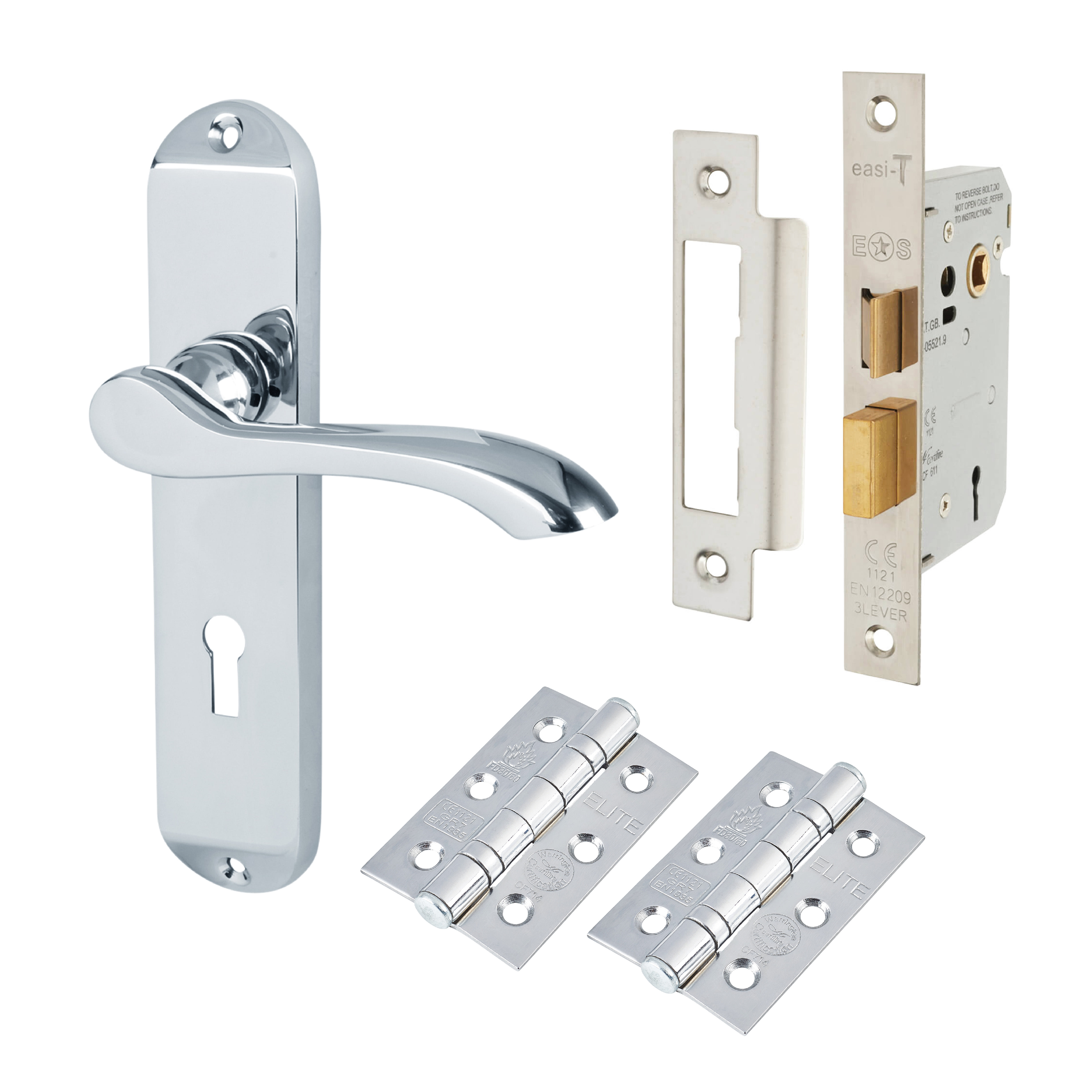 Polished Chrome Scroll 3 Lever Sashlock Door Handles Pack - Ancona Range