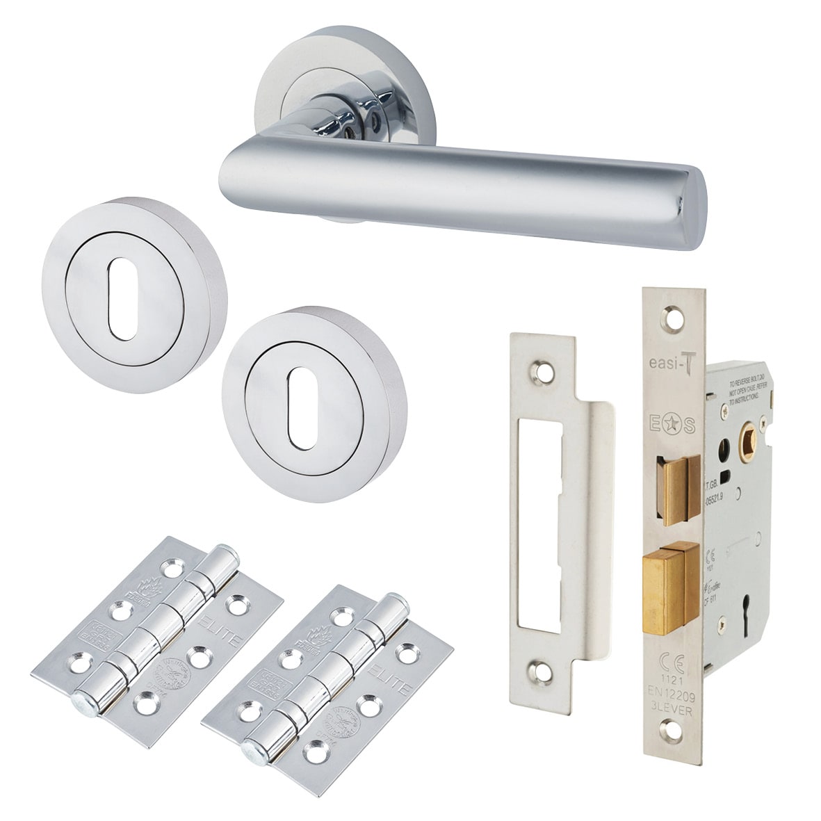 Polished Chrome 3 Lever Sashlock Door Handle on Rose Pack - Emily Range