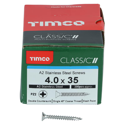 Classic Pozi Countersunk Wood Screws - 4.0 x 35mm - A2 Stainless Steel - Pack of 200