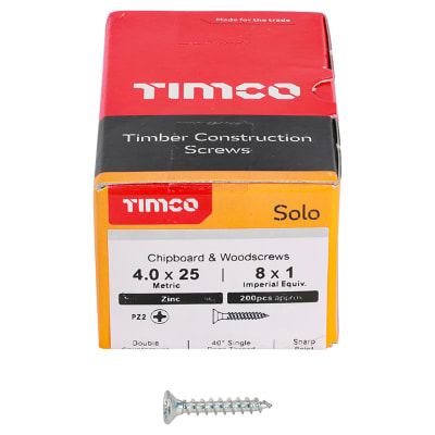 Solo Chippy Pozi Countersunk Wood Screws - 4.0 x 25mm - Zinc Plated - Pack of 200