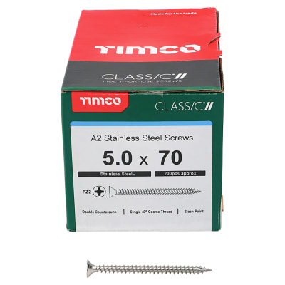 Classic Pozi Countersunk Wood Screws - 5.0 x 70mm - A2 Stainless Steel - Pack of 200