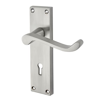Satin Chrome Budget Scroll Keyhole Lock Door Handles - Mia Range - 153 x 42mm