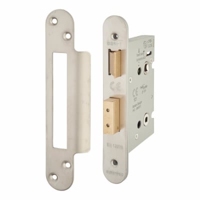 Architectural Bolt Through Bathroom Lock - 78mm Case - 57mm Backset - Radius - Satin Stainless