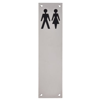 Finger Plate - Unisex Toilet Door Sign - 300 x 75mm - Polished Stainless Steel