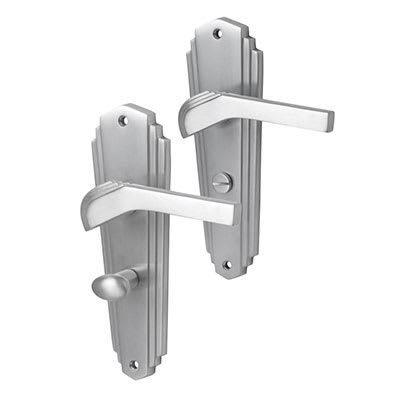 Marcus Satin Chrome Art Deco Bathroom Door Handles - Waldorf Range - 203 x 66mm