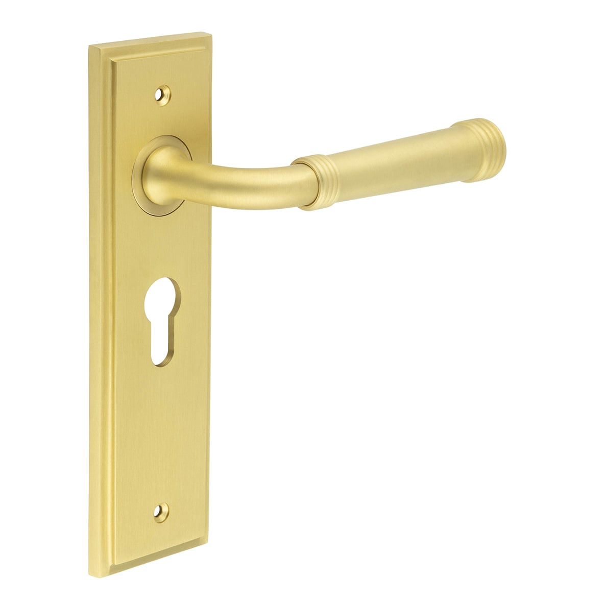 Satin Brass Fire Rated Euro Lock Door Handles - Highgate - 200 x 55mm
