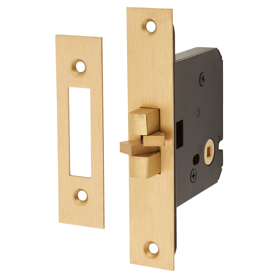 Sliding Door Bathroom Lock - 76mm Case - 56mm Backset - Satin Brass