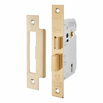 Contract Bolt Through 3 Lever Sashlock - 65mm Case - 44mm Backset - Polished Brass
