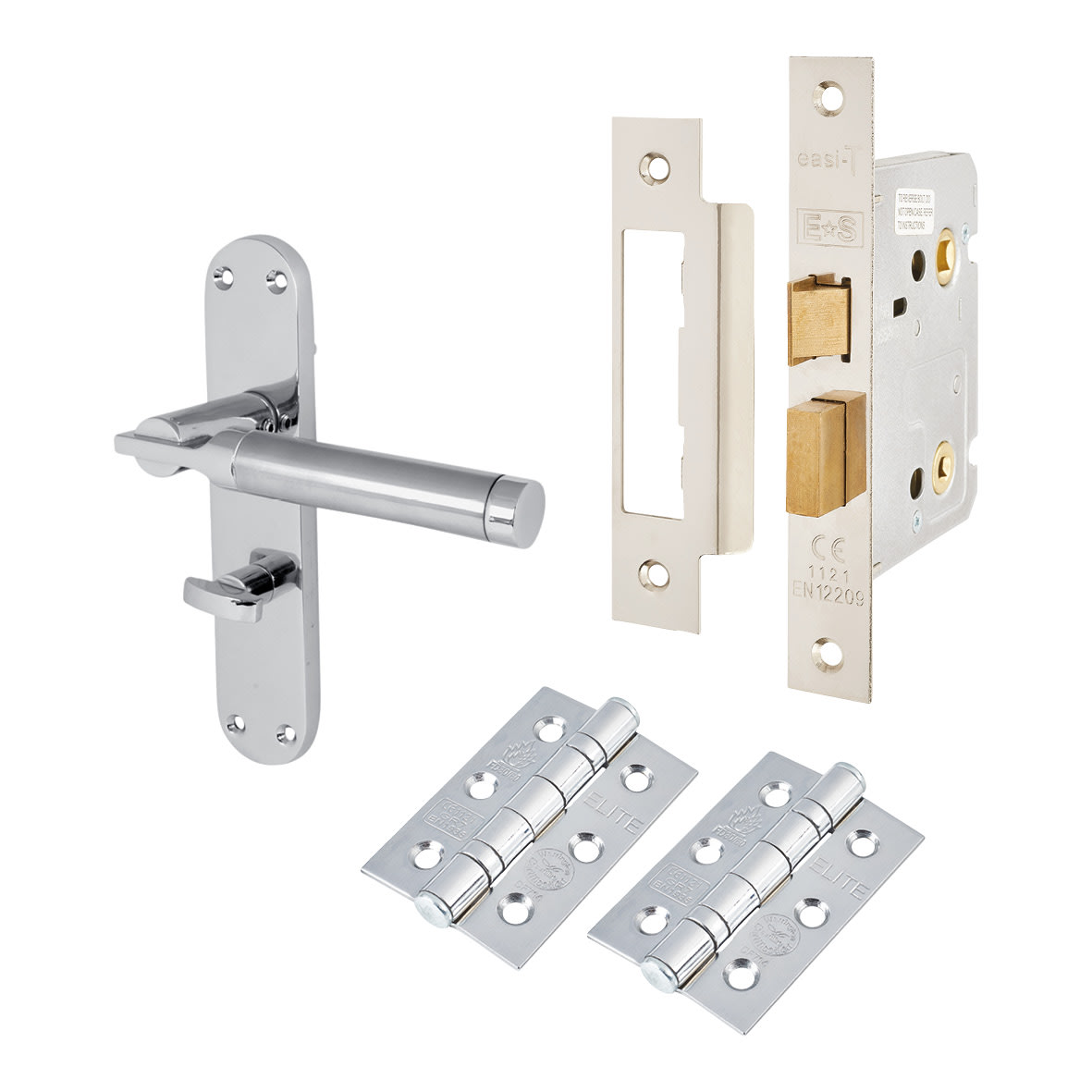Satin/Polished Chrome Bathroom Lock Door Handles Pack - Parma Range