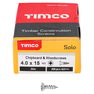 Solo Chippy Pozi Countersunk Wood Screws - 4.0 x 15mm - Zinc Plated - Pack of 200