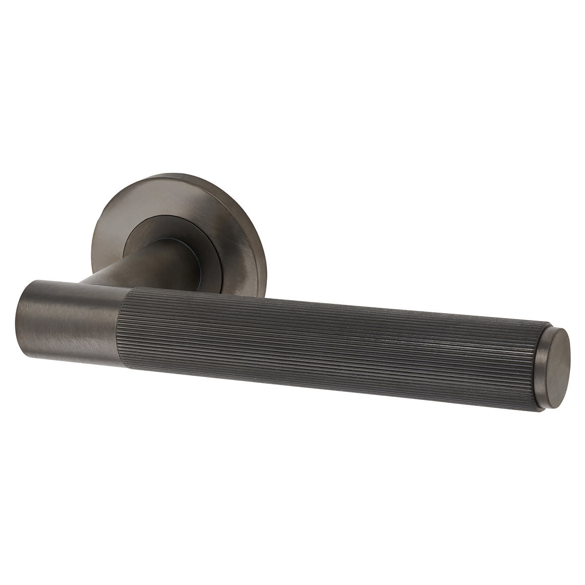 Dark Bronze Reeded Door Handles on Round Rose - Spitfire Range