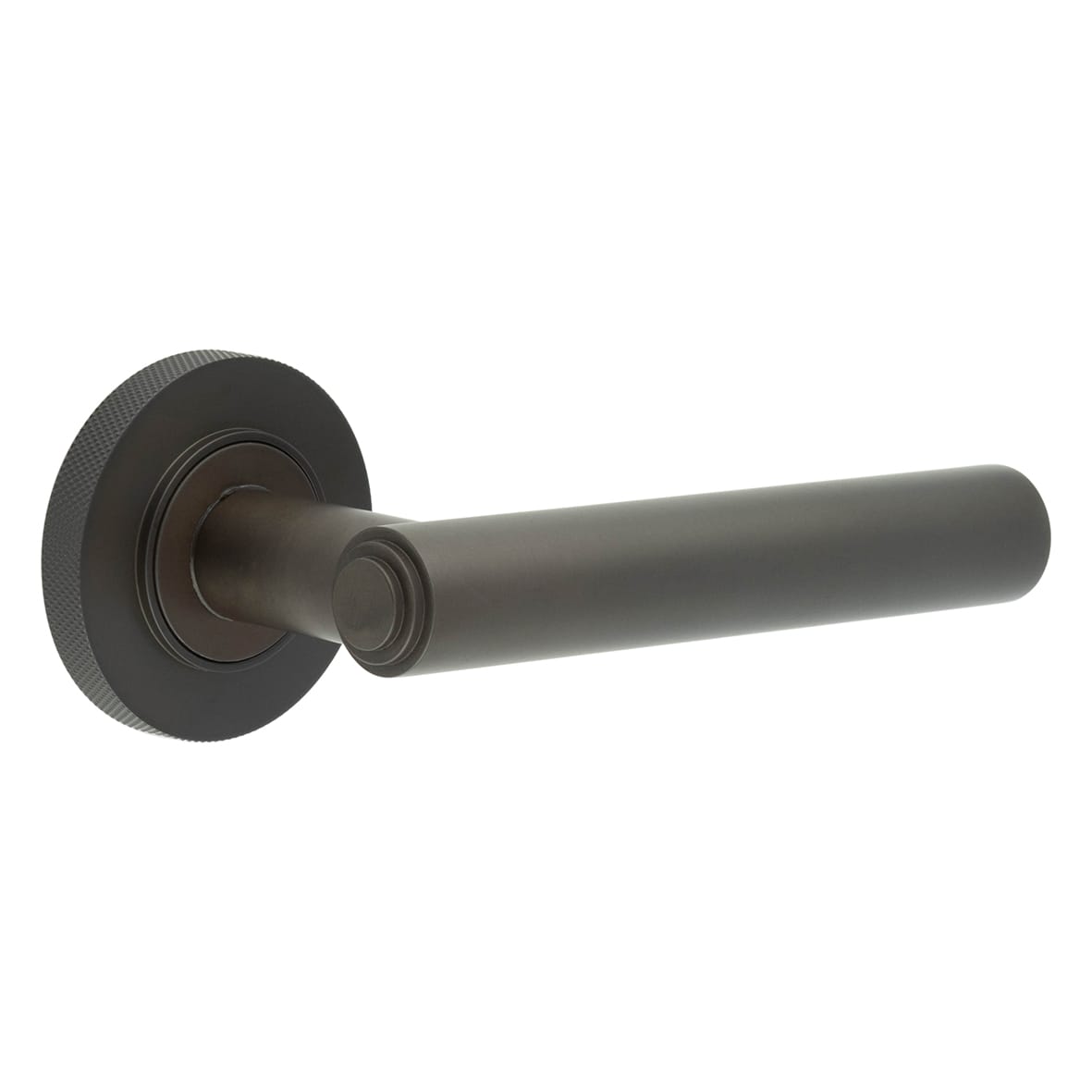Dark Bronze Fire Rated Door Handles on Round Knurled Rose - Richmond Range