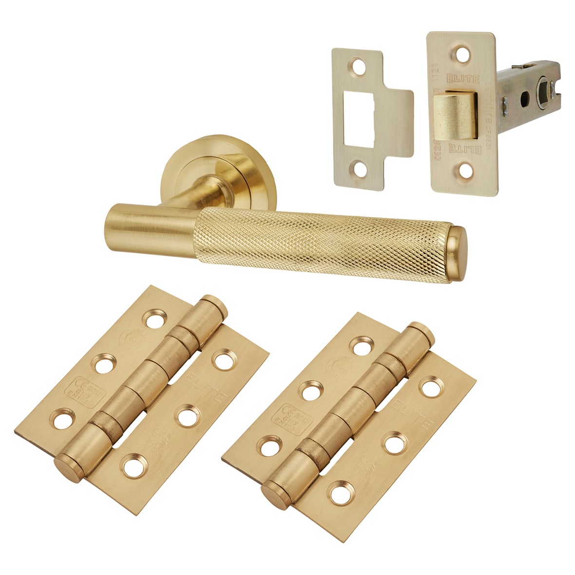 Satin Brass Knurled Latch Door Handles Pack - Remi Range