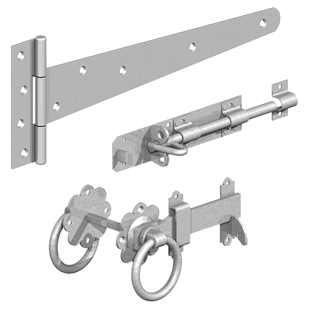 Medium Duty Side Gate Kit with Ring Gate Latch - 400mm - Galvanised
