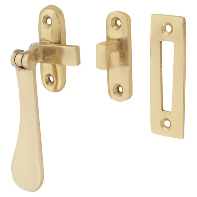 Budget Victorian Mortice & Hook Plate Window Fastener - Reversible - Polished Brass