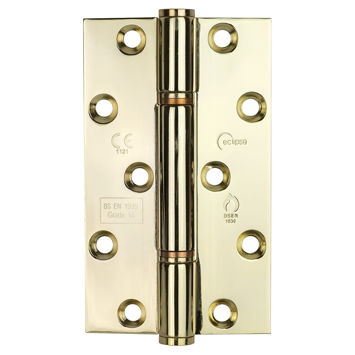 Thrust Bearing Grade 14 Butt Fire Door Hinge - 127 x 76 x 3mm - Polished Brass - Pair