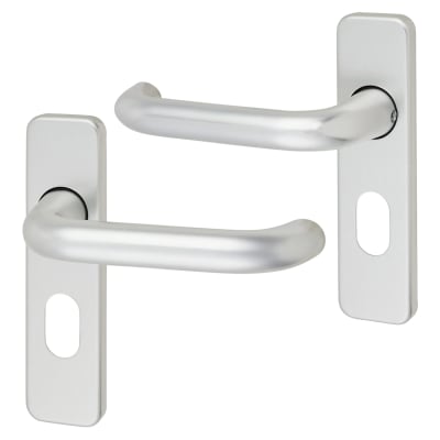 Satin Aluminium 20mm Return to Door Oval Lock Door Handles - 155 x 40mm