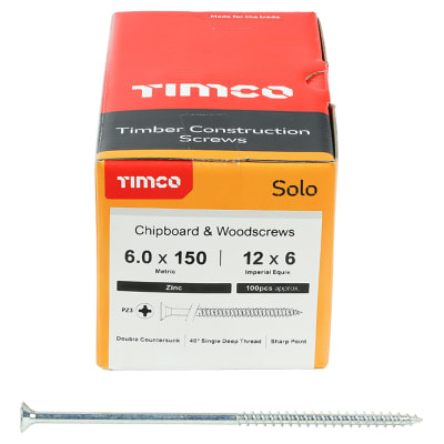 Solo Chippy Pozi Countersunk Wood Screws - 6.0 x 150mm - Zinc Plated - Pack of 100