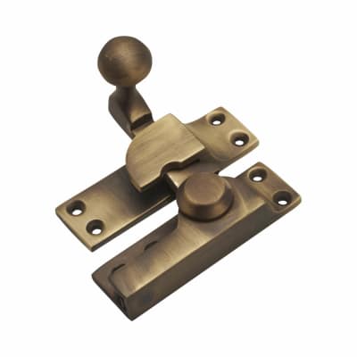 Heavy Duty London Pattern Quadrant Arm Sash Window Fastener - 75 x 23mm - Antique Brass