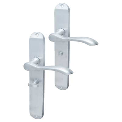 Satin Chrome Bathroom Door Handles - Long Plate - Altea Range - 240 x 41mm