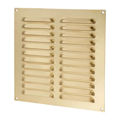 Hooded Louvre Vent - 229 x 229mm - 9975mm² Free Air Flow - Polished Brass