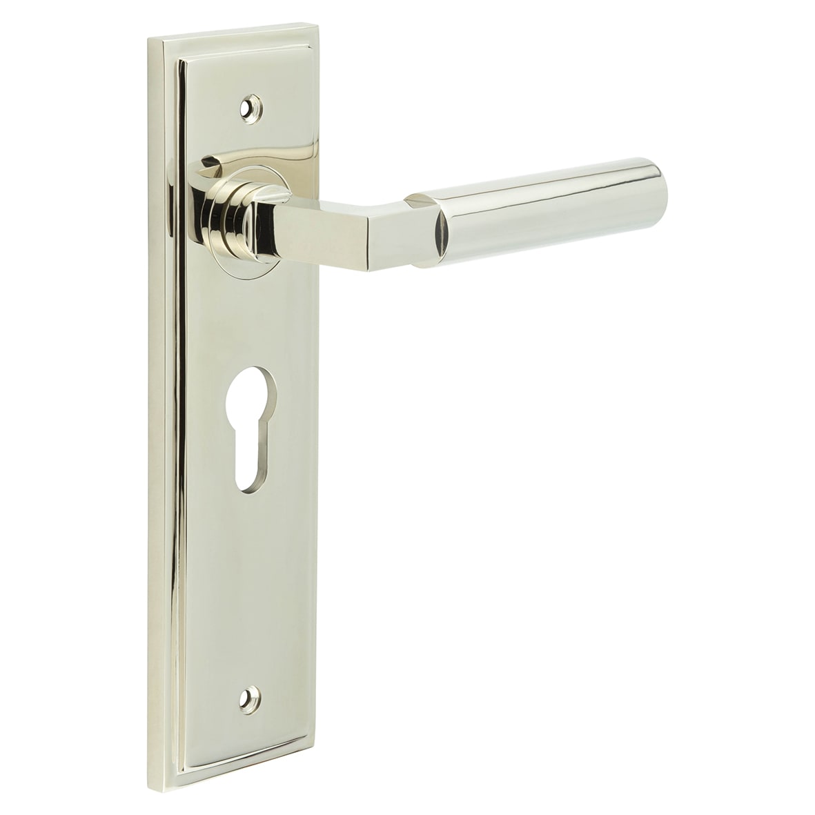 Polished Nickel Fire Rated Euro Lock Door Handles - Westminster - 200 x 55mm