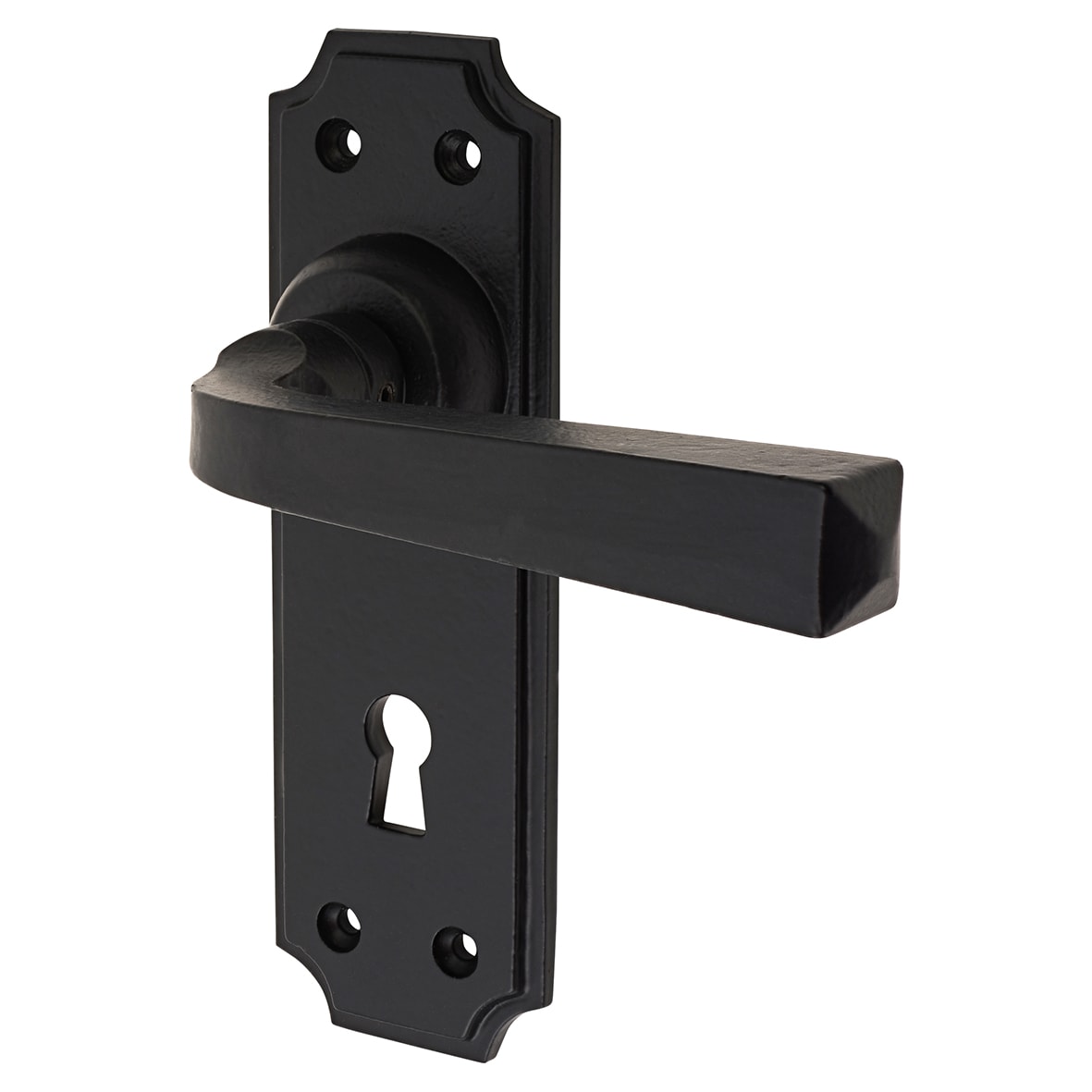Smooth Black Keyhole Lock Door Handles - York Range - 152 x 48mm