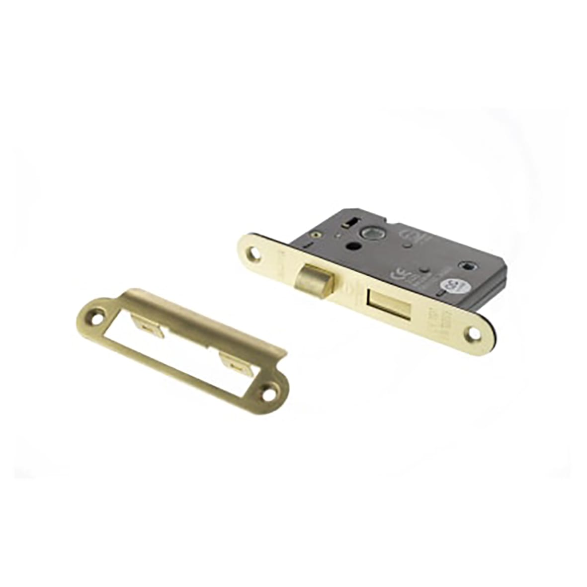 Fire-Rated Bolt Through Bathroom Lock - 77mm Case - 57mm Backset - Radius - Satin Brass