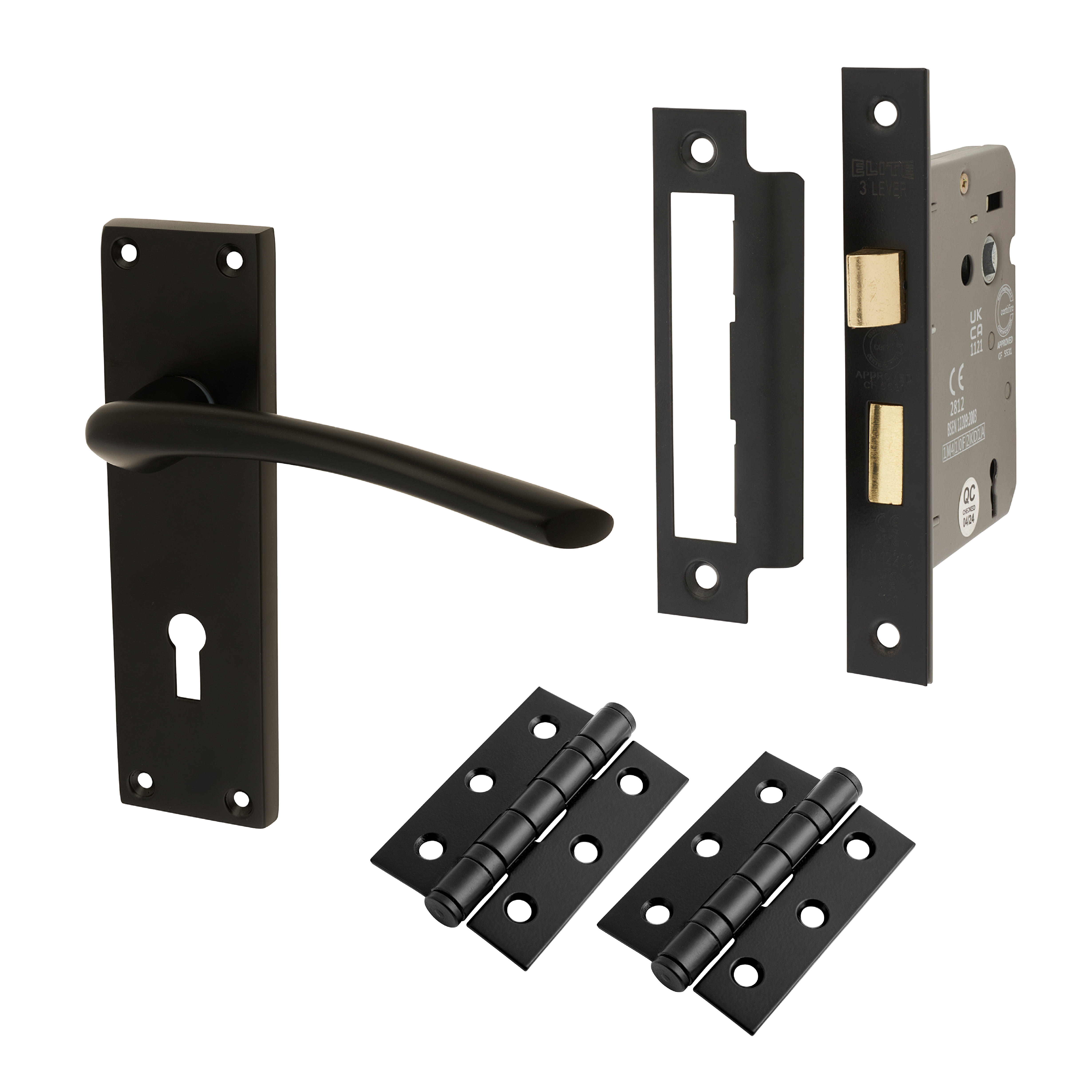 Matt Black 3 Lever Sashlock Door Handles Pack - Rimini Range