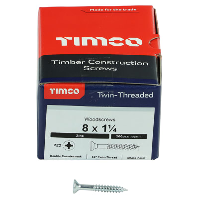 Twin Threaded Pozi Countersunk Wood Screws - 8 x 1 1/4" - Zinc Plated - Pack of 200
