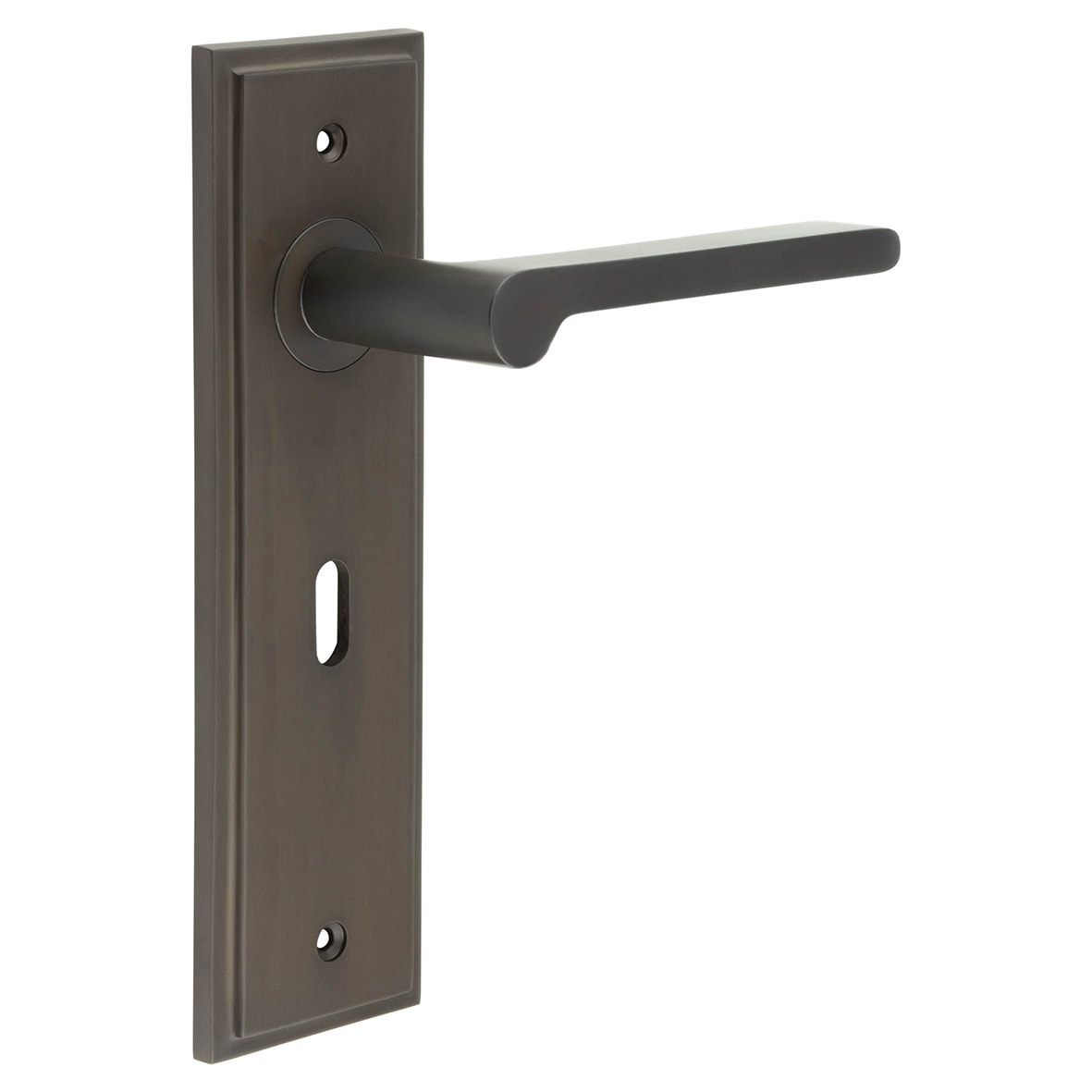 Dark Bronze Fire Rated Keyhole Lock Door Handles - Fitzrovia - 200 x 55mm