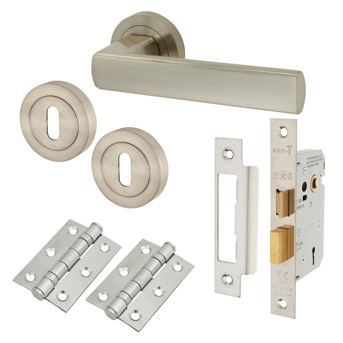 Satin Nickel 3 Lever Sashlock Door Handles on Rose Pack - Zara Range