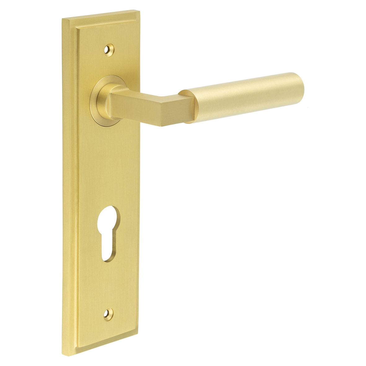Satin Brass Fire Rated DIN Euro Lock Door Handles - Westminster - 200 x 55mm