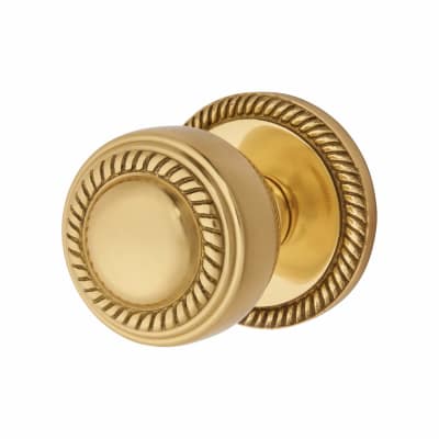 Polished Brass Round Georgian Rope Edge Centre Door Knob - 75mm Rose Diameter