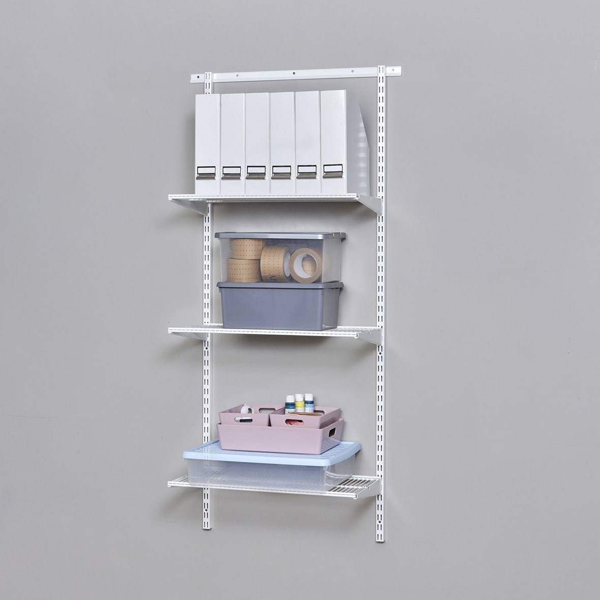 Wardrobe & Storage Starter Kit - 1 Bay, 3 Ventilated Wire Shelf - 641 x 1532 x 320mm - White