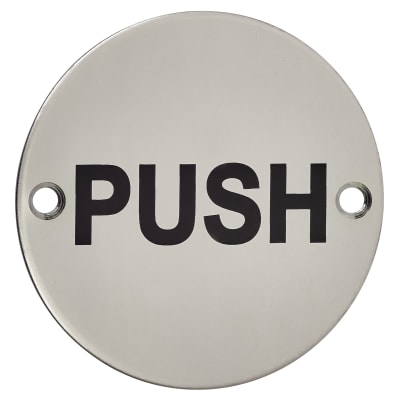 Push Door Sign - 75mm Diameter - Polished Stainless Steel