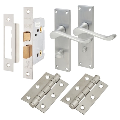 Satin Chrome Victorian Scroll Bathroom Lock Door Handles Pack