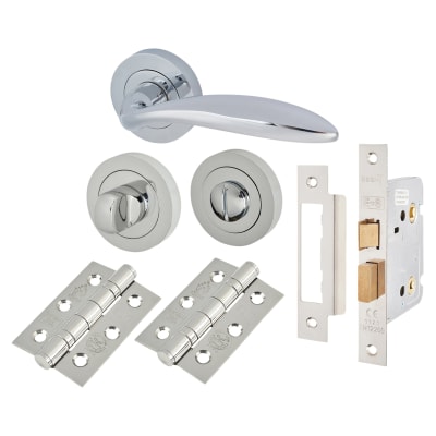 Polished Chrome Bathroom Lock Door Handles on Rose Pack - Morgan Range