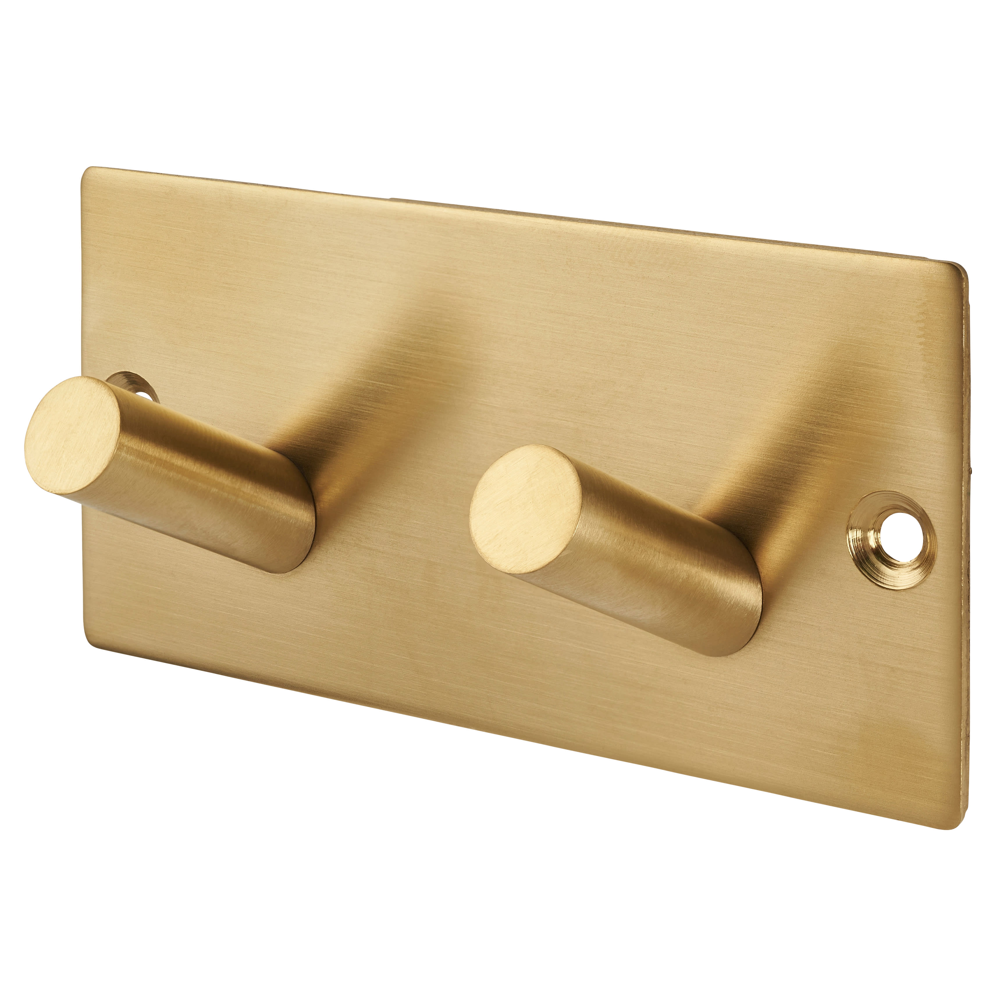 Square Horizontal Hook Plate - 90 x 45mm - 2 Hooks - PVD Satin Brass