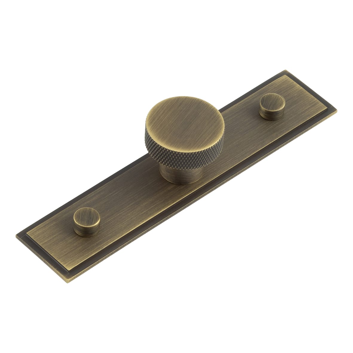 Wenlock Knurled Round Cabinet Knob on Stepped Backplate - 30mm Diameter - Antique Brass