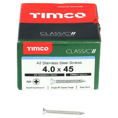 Classic Pozi Countersunk Wood Screws - 4.0 x 45mm - A2 Stainless Steel - Pack of 200