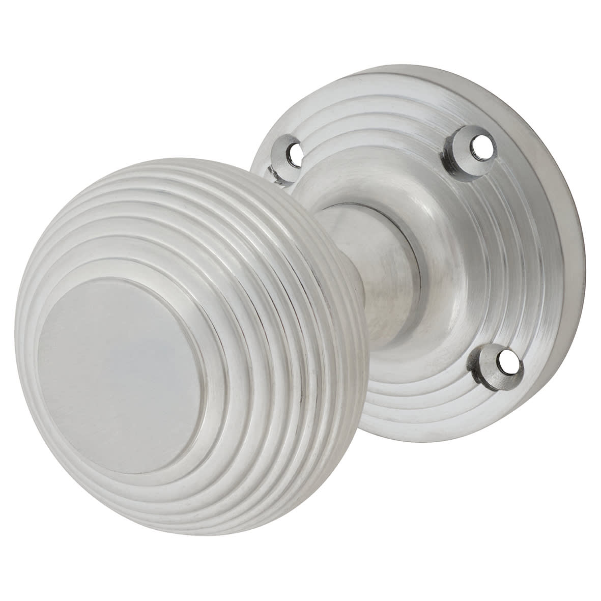 Satin Chrome Beehive Mortice Door Knob - 60mm Rose Diameter