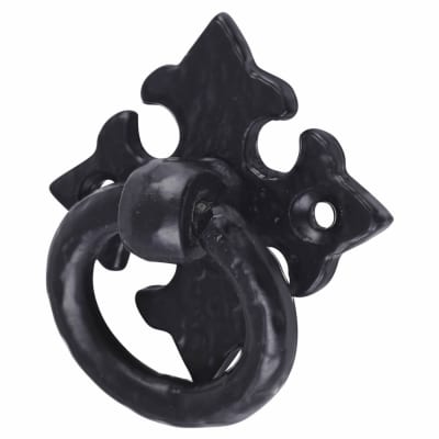 Ring Cabinet Drop Handle - 42mm Diameter on 57 x 57mm Plate - Antique Black Iron